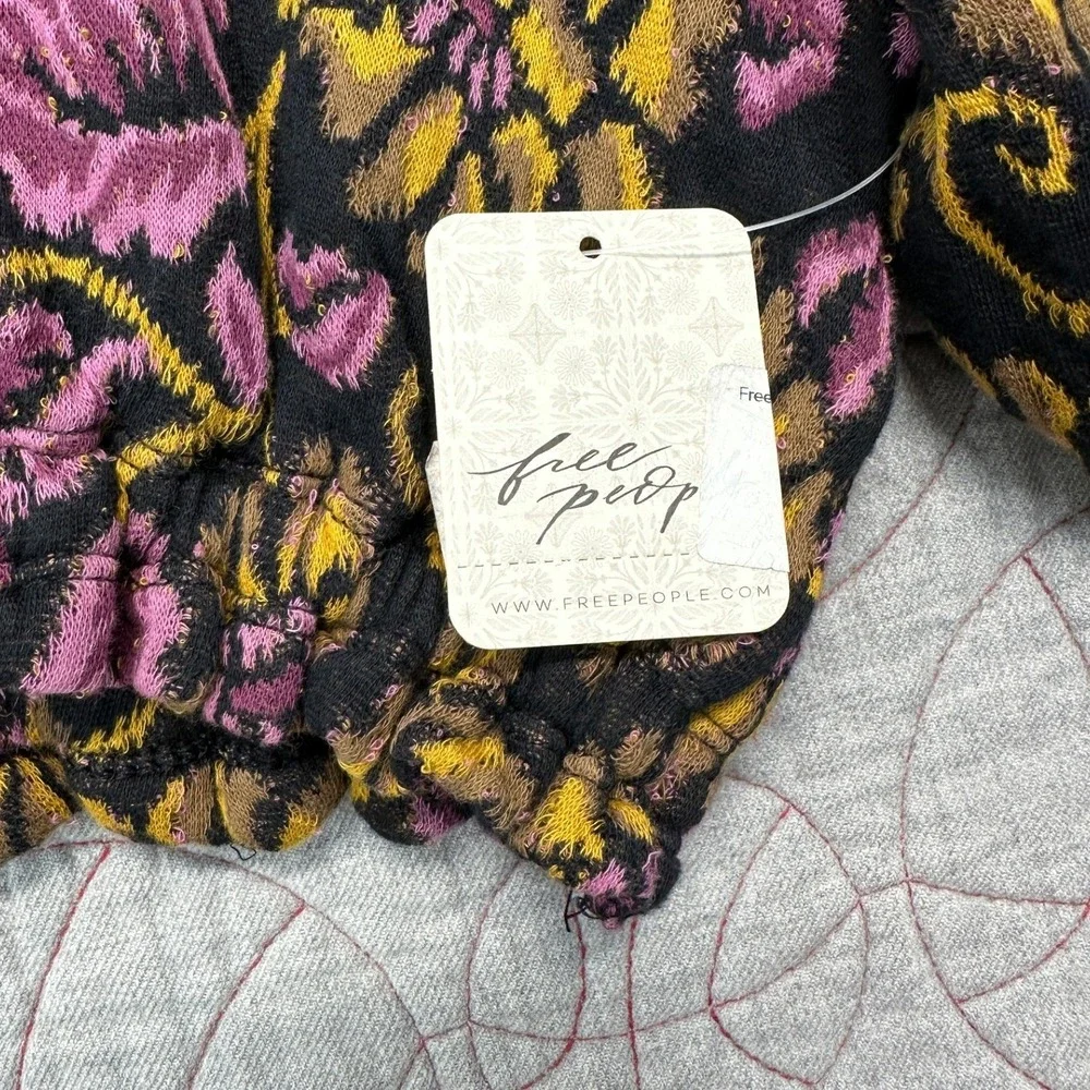 NWT Free People No Ordinary Top Black Floral Reversible Puff / Women's XS